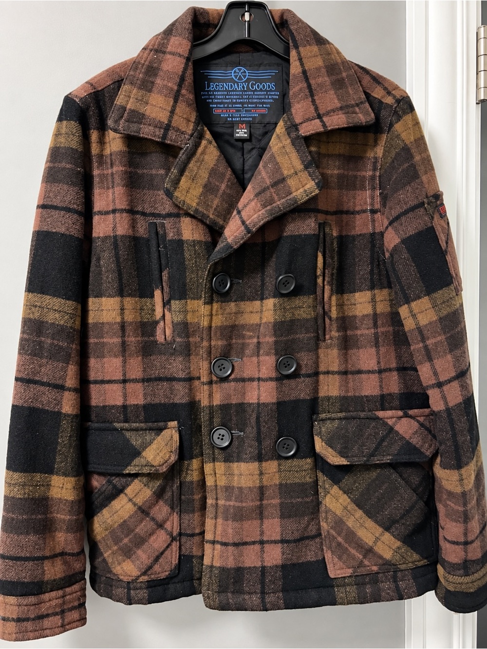 Legendary Goods men’s Double-Breasted Plaid Wool Jacket - Brown & Black vintage